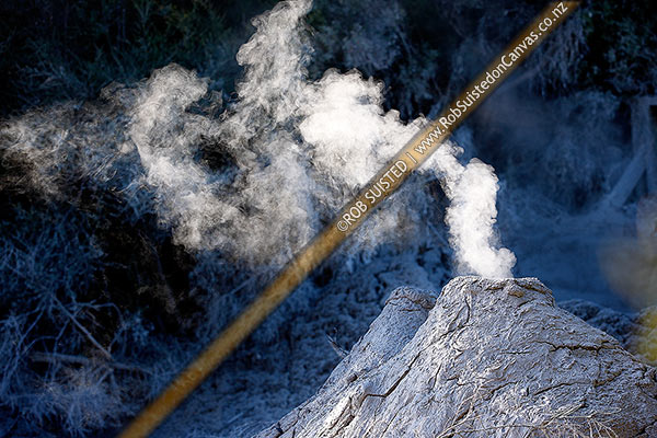 Photo of Geothermal mudpools. Steaming cone of boiling mudpools, Waiotapu, Rotorua, Bay of Plenty Region, New Zealand (NZ)