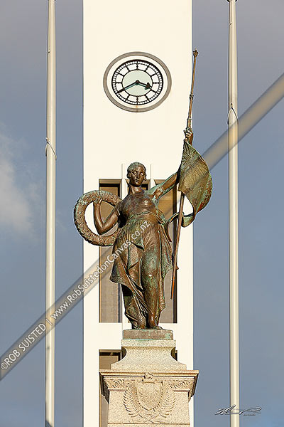 Photo of Hopwood Clock Tower and war memorial cenotaph in The Square, Palmerston North, Palmerston North, Manawatu-Wanganui Region, New Zealand (NZ)