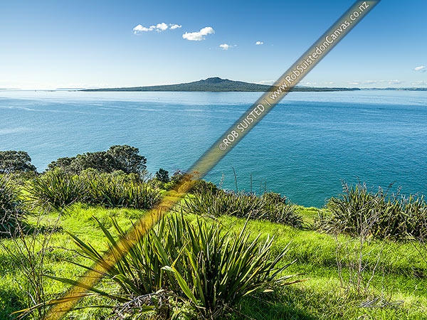 Photo of Rangitoto Island in the Hauraki Gulf, seen from North Head Historic Reserve, Cheltenham, Auckland City, Auckland Region, New Zealand (NZ)